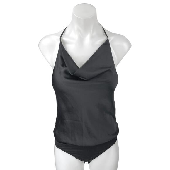 Abercrombie & FItch Black Sleeveless Silk Satin Cowl Neck Bodysuit Tank Top XS - Picture 1 of 4